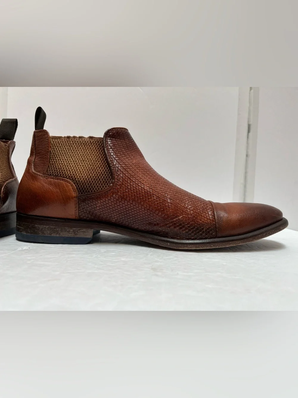 ALITTO Italy Men’s Woven Cap-Toe Chelsea Boots Sz 41 US 8 Rare - READ